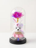 The Crystal Rose & LED Light Teddy Glass Dome