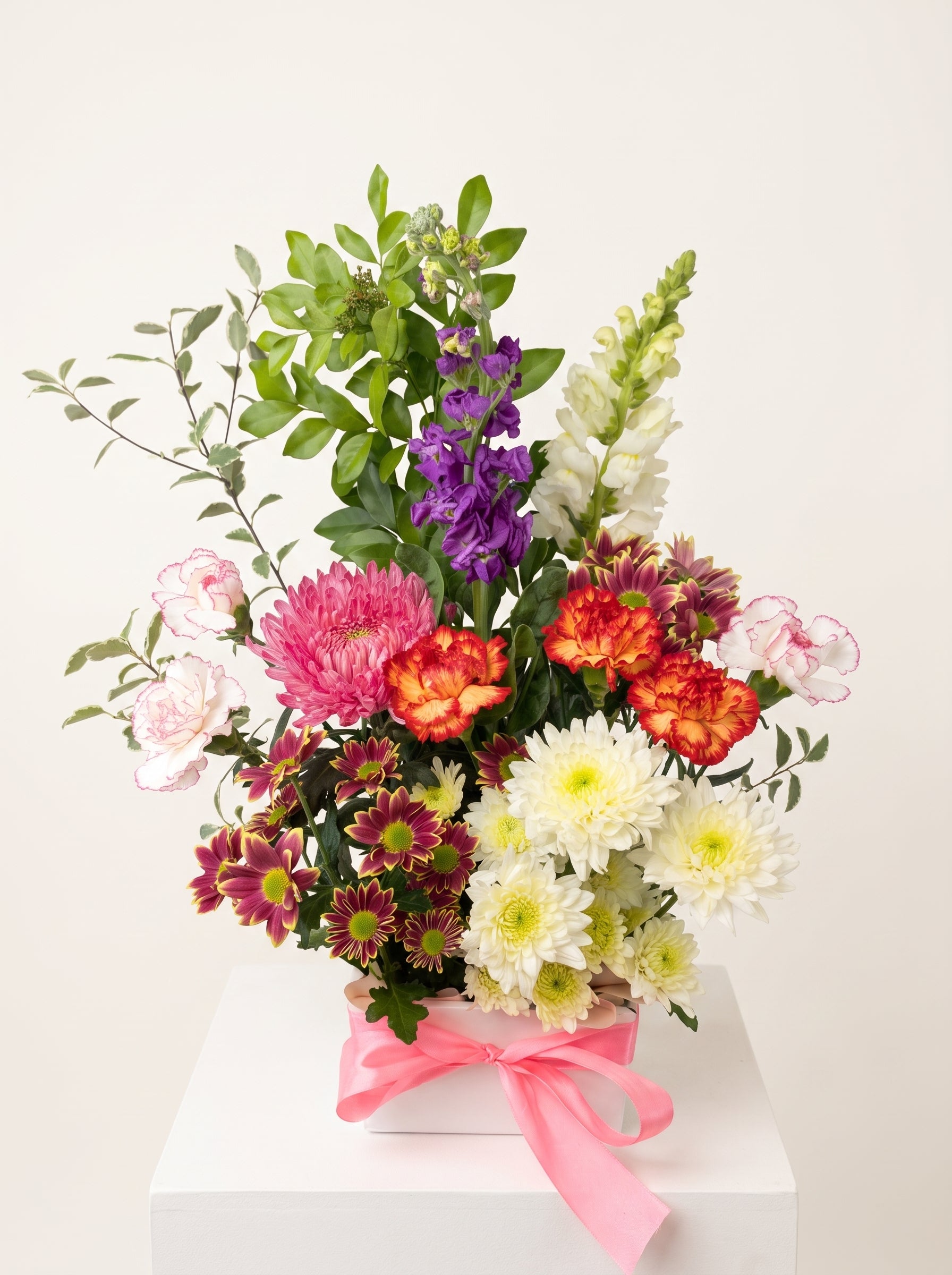 The Lavender Fields – Vivid Purple Stock & Carnation Studio Box